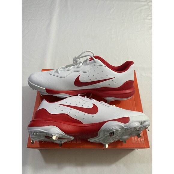 New Mens Size 14 White Red Nike Alpha Huarache Varsity 4 Low Baseball Cleats main image 7